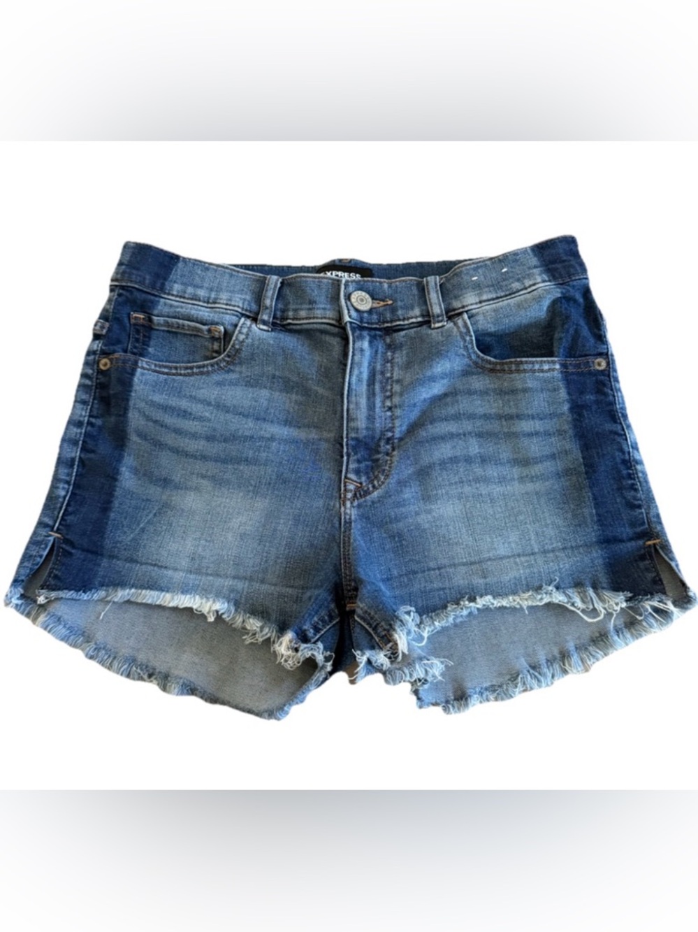 EXPRESS Two Toned Shortie High Rise Denim Cutoff Jean Shorts Size 4